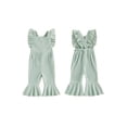 thumbnail image 2 of BemeyourBBs Toddler Baby Girl Summer Clothes Infant Baby Girls Waffled Romper Overalls One Piece Outfit Ruffled Flying Sleeve Backless Solid Color Flared Pants Jumpsuit 6 12 18 24 Months 2 3 4 Years, 2 of 9