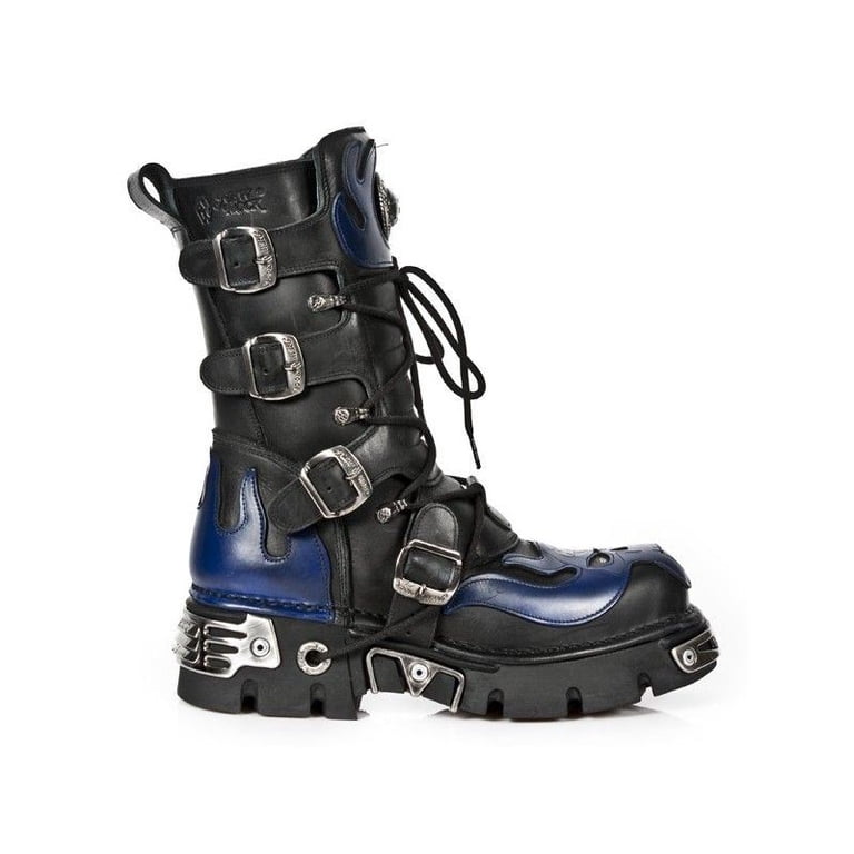 Unisex boots black and blue leather gothic devil skull punk biker. Amazon.com | New Rock 107-C5 Unisex Boots Black Blue Leather  main image 2