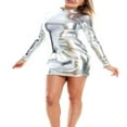 thumbnail image 3 of FNNMNNR Women Leather Bodycon Mini Dress Shiny Metallic Long Sleeve  Dress Club Party Disco Holographic Dress, 3 of 7