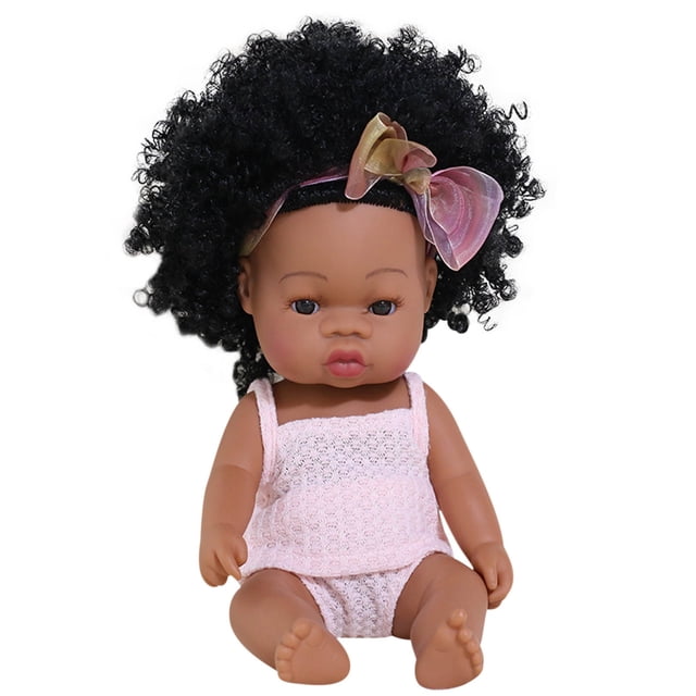 Baby Cute Curly Hair Sport Boys Black Baby Toy Doll Kids Gift Hooded With Cloth