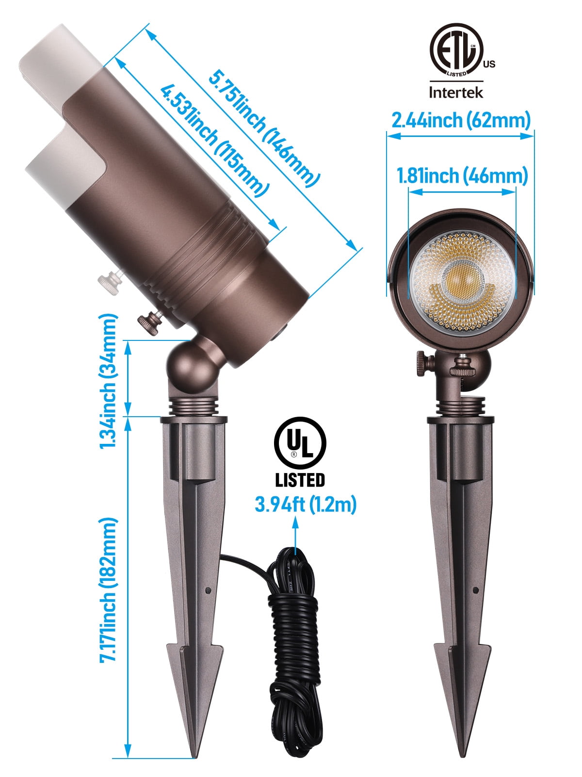 12 Pack 5CCT 7W LED Outdoor Landscape Spotlight, Adjustable Beam Angle, 12-24V AC/DC Low Voltage, Aluminum, IP65 Waterproof, Oil Rubbed Bronze