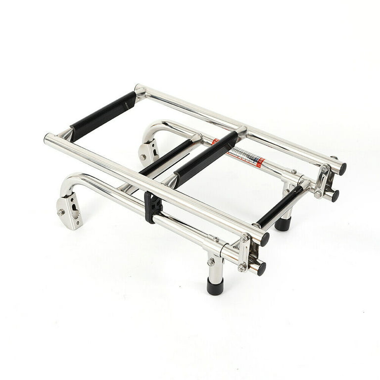 Miduo 4-Steps Fold Down Ladder for Marine Boat, Folding Stainless Steel Boat Ladder with Rubber, Size: 8.66 x 34.64, Silver