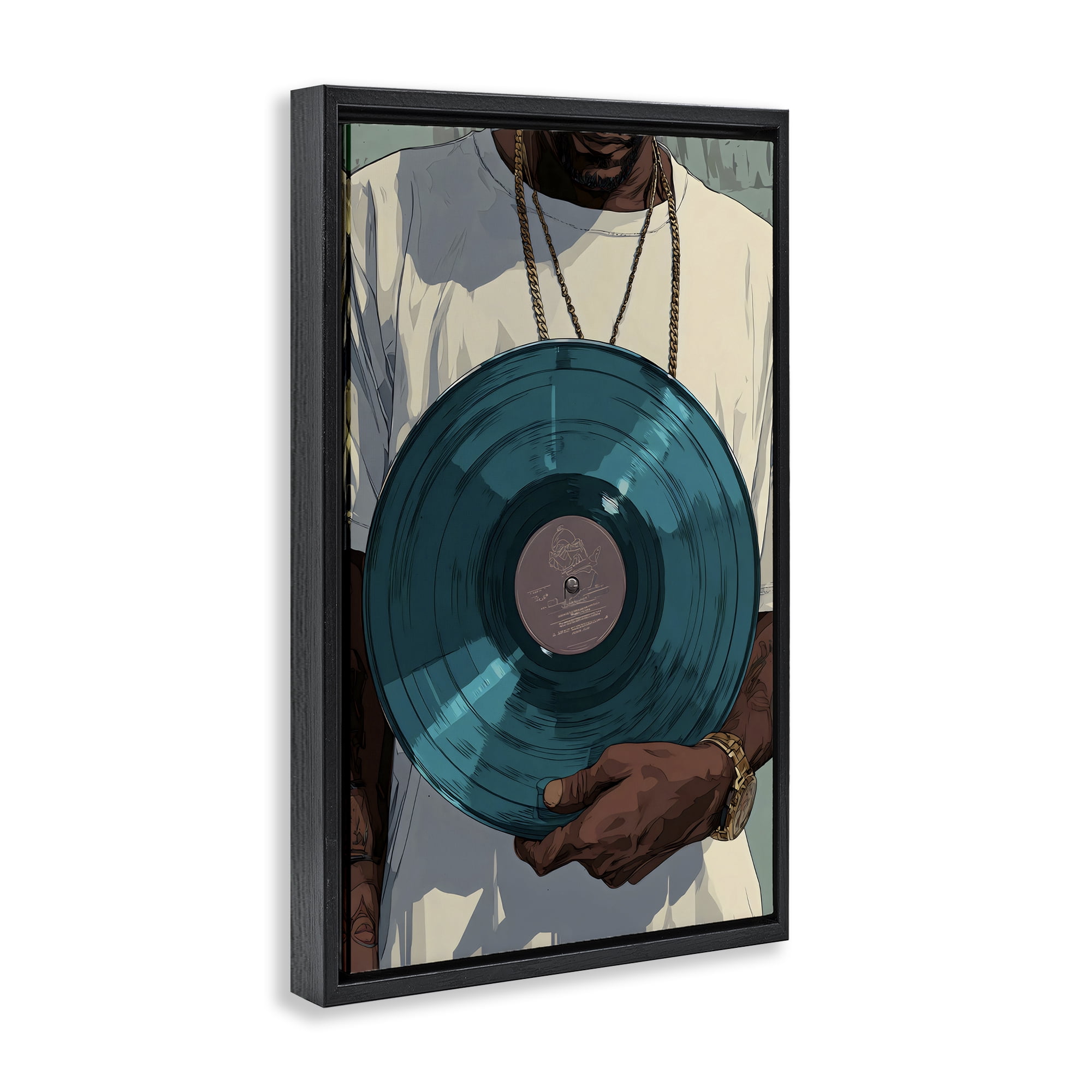 Stupell Industries Musician & Blue Music Record Black Framed Floater Canvas Wall Art, design by Franklyn Gregory