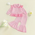 thumbnail image 2 of yboeqw Toddler Girls Clothing 2 Piece Stripe Print Long Sleeve Ruffle Shirt Top Wide Leg Pants Sets Fall Winter Outfits,Size 6-12 Months, 2 of 5