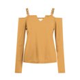 thumbnail image 5 of TKLPEHG Long Sleeve Tops for Women V-Neck Cold Shoulder Tops Solid Color Casual Fall Tops Comfy Lightweight Loose Fashion Blouses Pullover (Yellow,XXL), 5 of 5