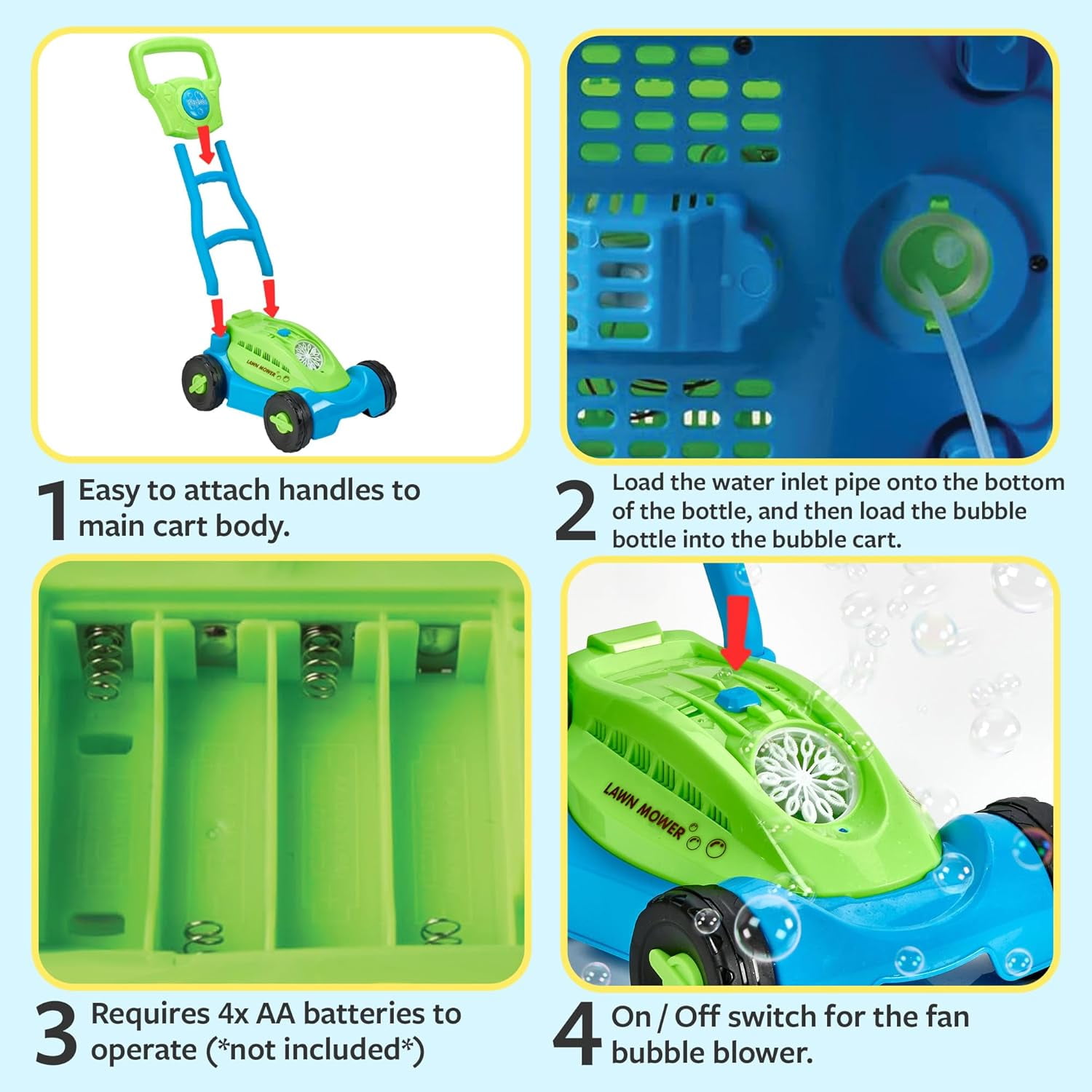 Bubble Lawn Mower Kids Bubble Blowing Machine Indoor Outdoor Push Gardening Toys Birthday Gifts for Preschool Toddlers Boys Kids Age 1 2 3 4 5 - Sunny Days Summer Entertainment