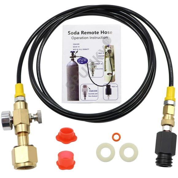Upgrade CGA320 to TR21-4 Soda maker Co2 Tank Cylinder Direct Adapter with 60 inches High-Pressure Hose Soda Maker direct Connector for Soda Club (Gauge and bleed valve)