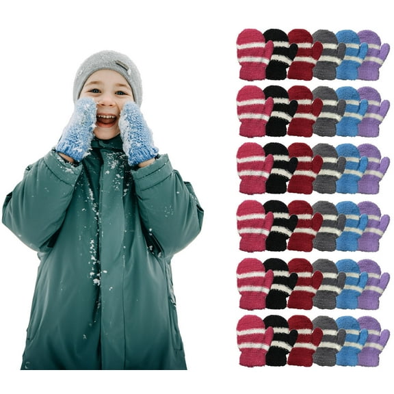 Yacht & Smith Kids Fuzzy Mittens, Warm Soft Mitten For Toddlers Children, Bulk (Assorted, 36 PACK)