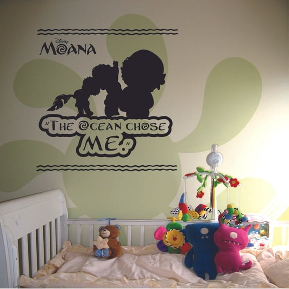 The Ocean Chose Me Disney Princess Cute Baby Moana Quote Silhouette Vinyl Wall Art Wall Sticker Wall Decal Home Decoration Girl Boy Room Wall Decor Kinder Nursery Kids Children Room Size (20x20 inch)