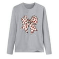 thumbnail image 3 of Valentines Bow Shirts Womens Long Sleeve Holiday Valentine's Day Tshirt Crew Neck Heart Graphic Tee Tops, S Gray, 3 of 5