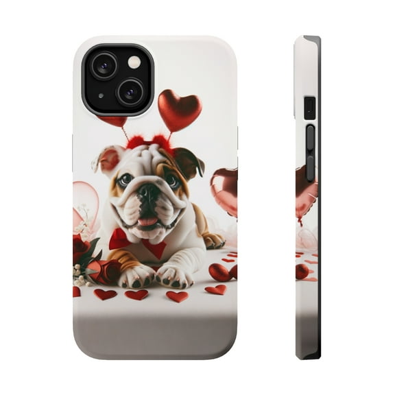 DistinctInk Tough Case for Apple iPhone 13 (6.1" Screen), Compatible with MagSafe Charging - Valentine's Day Bulldog