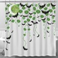 thumbnail image 1 of Whimsical Halloween Shower Curtain Green Glow & Bats Design - Festive Bathroom Decor, 1 of 4