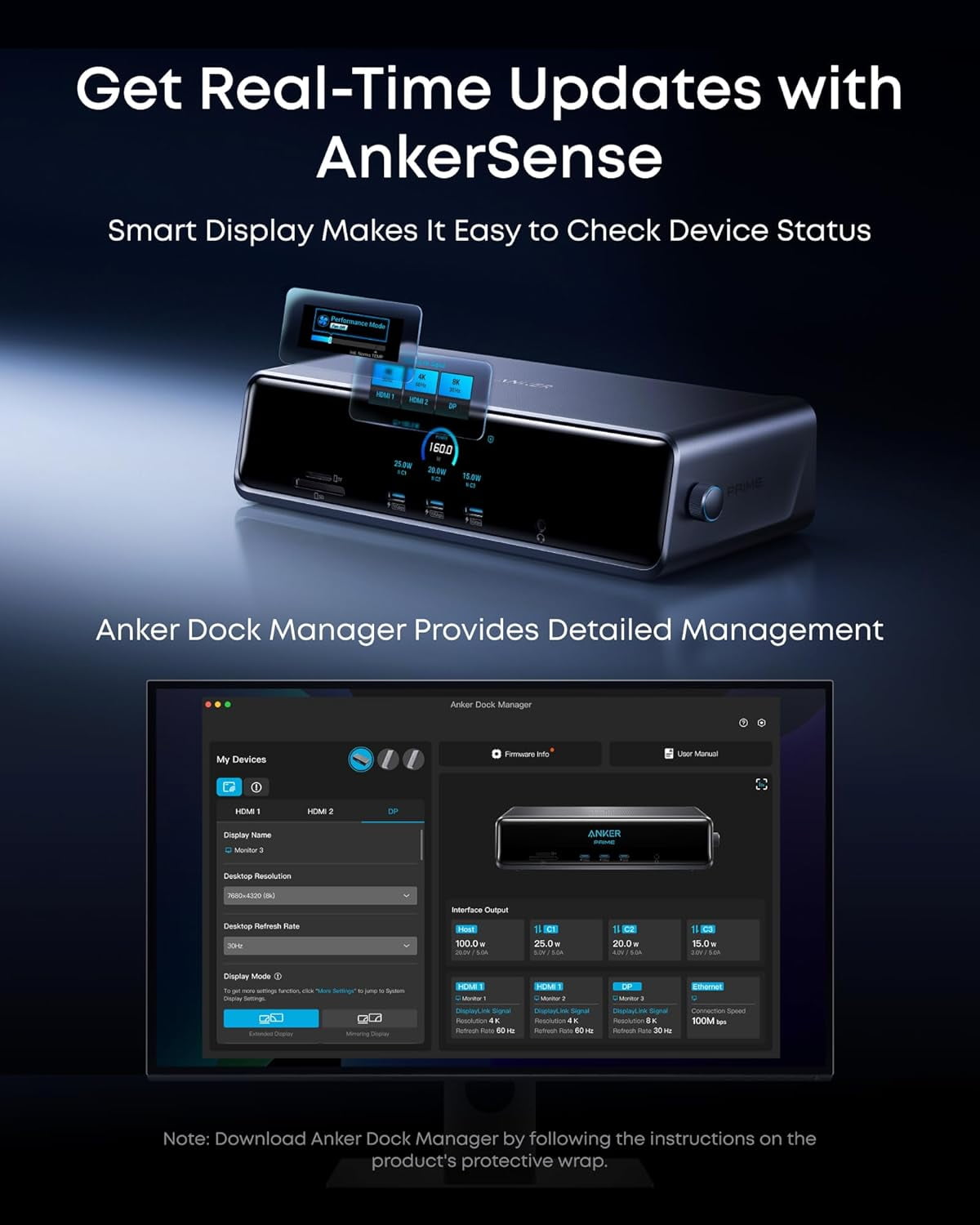 Anker Prime 14-Port Docking Station (DL7400) with DisplayLink, Triple Display Support up to 8K, 140W Max Power, Smart Display & Built-In Cooling Fan