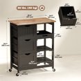 thumbnail image 3 of HOMCOM Kitchen Cart on Wheels with Wood Top, 3 Drawers and Shelves, Black, 3 of 10