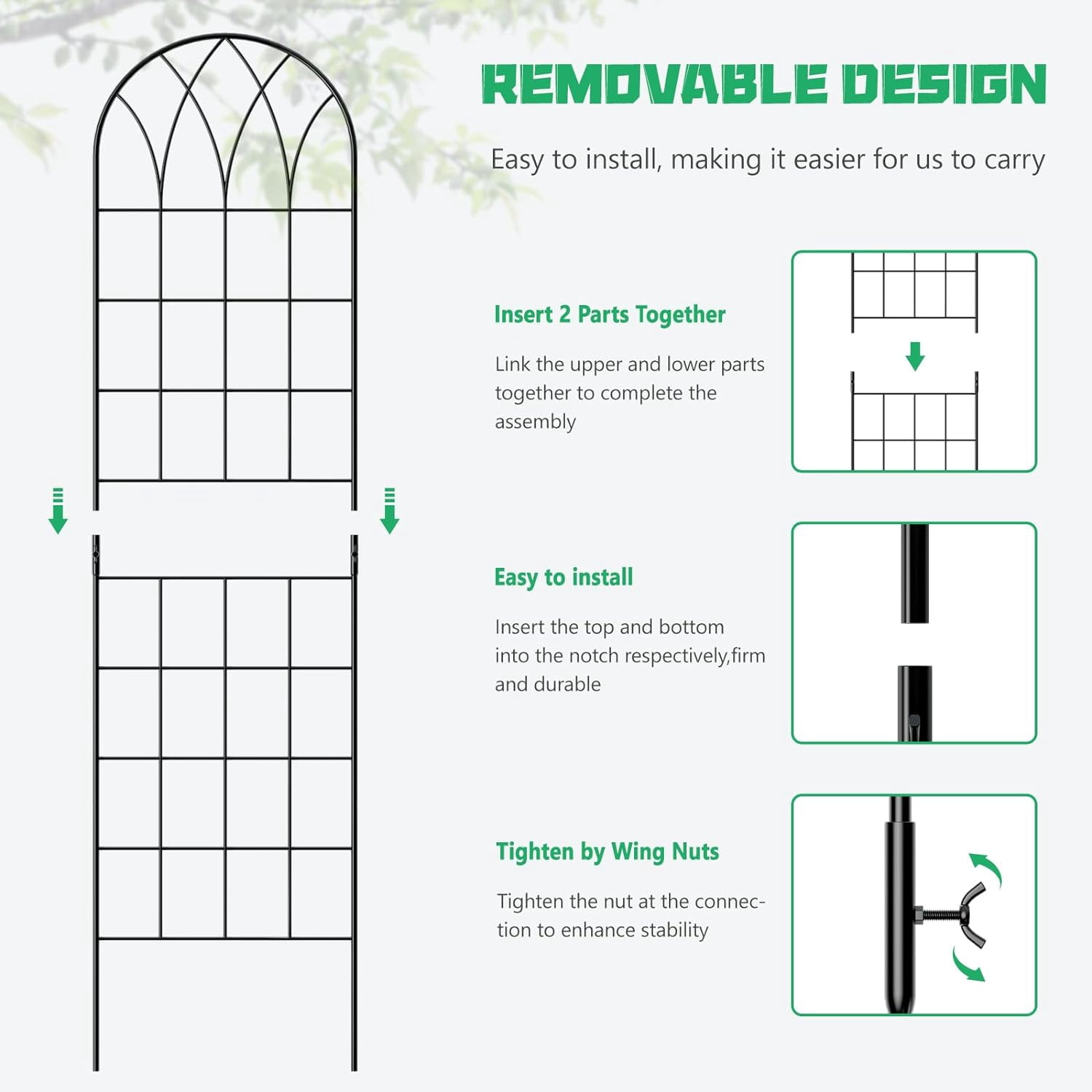 Bronkige 4Pack Metal Garden Trellis for Climbing Plants Outdoor, Metal Plant Trellis for Flowers Tomato Cucumber Rose Vegetable Support Garden Decoration, Green