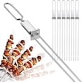 thumbnail image 1 of Paquete de 6 brochetas para kebab, brochetas de acero inoxidable para parrilla, brochetas planas para carne con deslizadores, brochetas de metal reutilizables para parrilla para carne, verduras,, 1 of 4