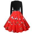 thumbnail image 4 of Woman Christmas Dresses Christmas Print V-Neck Dress Christmas Pleated Dress Long Sleeve Dress Christmas Dress with Tie At Waist, 4 of 7