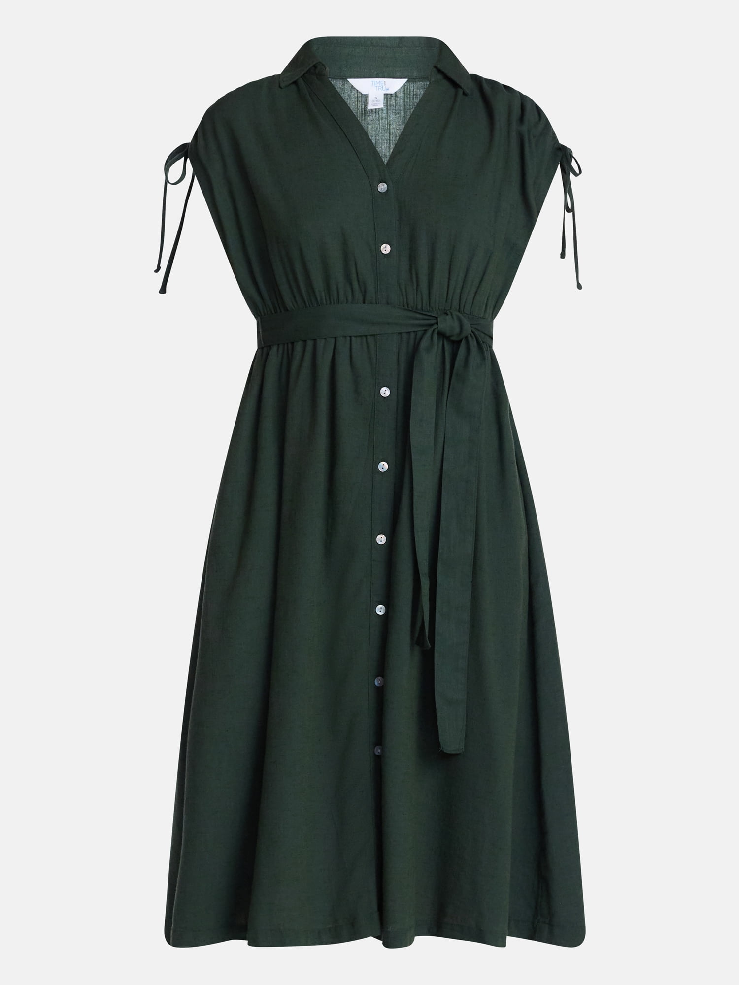 Time and Tru Women's Short Sleeve Midi Linen Shirt Dress, Sizes XS-XXXL