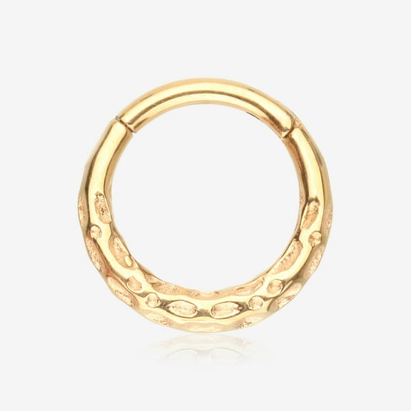 BM25 Golden Classic Hammered Texture Steel Clicker Hoop Ring