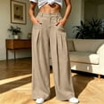 thumbnail image 2 of Ozmmyan Wide Leg Pants for Womens High Elastic Waisted Pants for Womens Ruched Button Front Casual Winter Trousers with Side Pockets Solid Color, 2 of 6