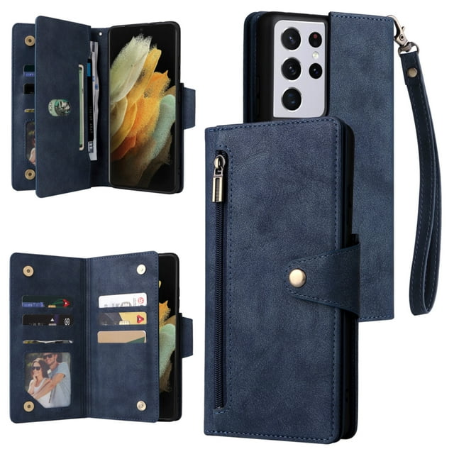 Case for Samsung Galaxy S21 Ultra 5G Magnetic Leather Zipper Wallet Cover Card Holder
