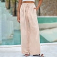 thumbnail image 2 of Lumtrix Striped Pants Women Summer Lounge Wide Leg Slacks Casual High Waist Trousers with Pockets Beige L, 2 of 7
