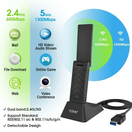 FOR 1900Mbps 2.4G 5G Hz 802.11n WiFi Dual Band WiFi Adapter USB 3.0 PC Lan 802.11AC Dongle Network win10