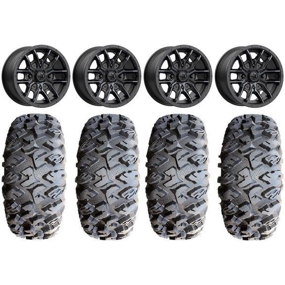 MSA Fang 14" Wheels Black 27" MotoClaw Tires Can-Am Commander Maverick Renegade Outlander Defender