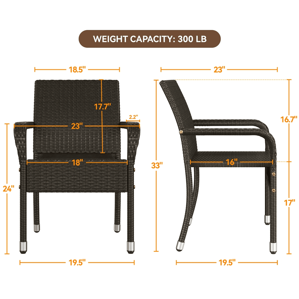 Renwick Outdoor PE Rattan Chair with Armrests and Adjustable Footpads, Set of 2, Brown