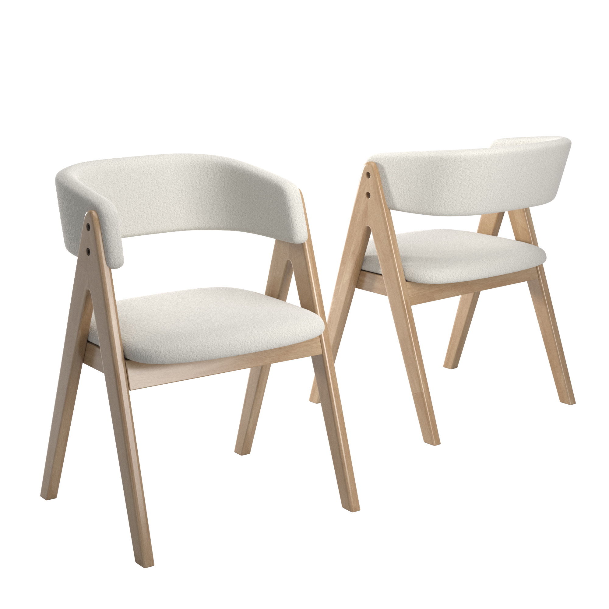 Weston Home Saare  Modern White Boucle Wood Dining Chairs, Natural Finish (Set of 2)