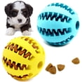 thumbnail image 1 of Paquete de 2 juguetes de bolas para perros para limpieza de dientes de mascotas, masticar, buscar, juguetes dispensadores de alimentos con bolas de tratamiento (pequeños de 2 pulgadas), 1 of 5