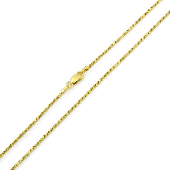925 Italian Sterling Silver 1mm Solid Rope Diamond Cut Chain, FREE Microfiber Cloth, Yellow Gold Plated Link Mens Womens Necklace, Giorgio Bergamo