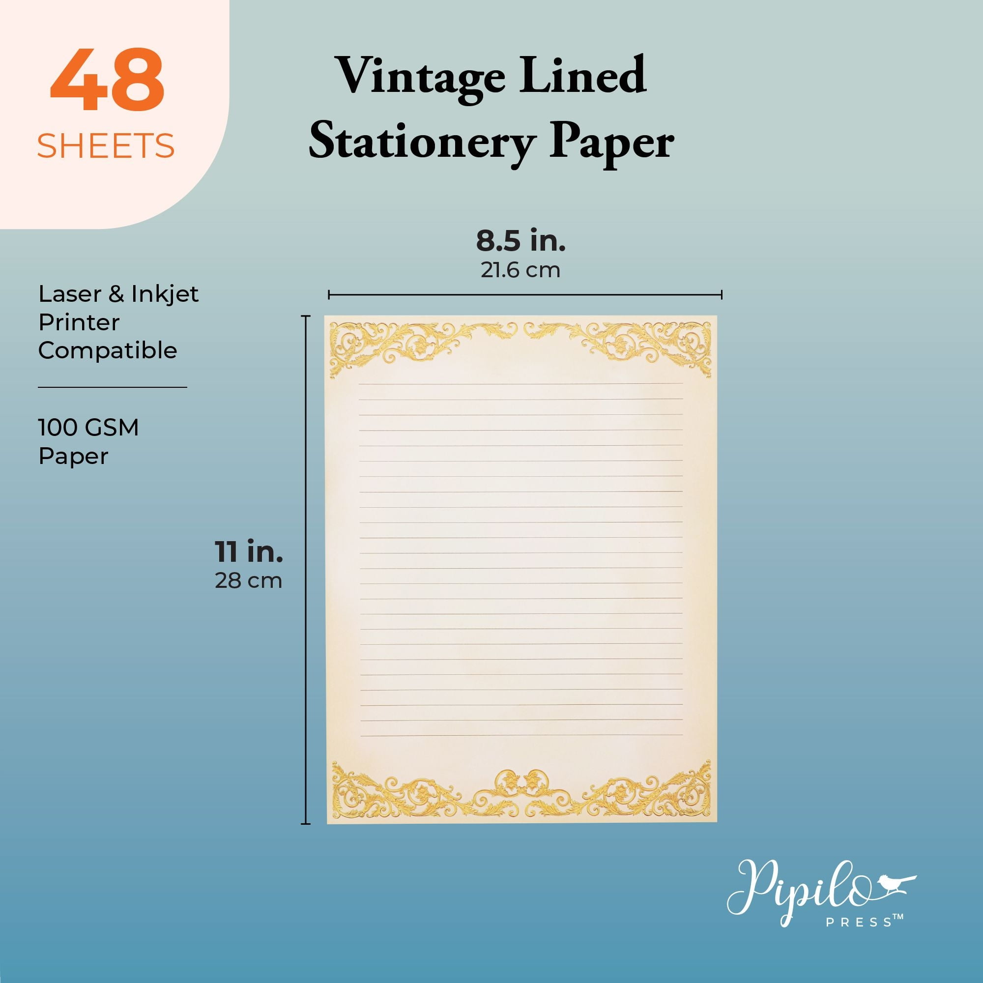 Paper Master Vintage Stationary Set, Old Fashion Letter Writing Stationary Paper and Envelopes Set, 48 Sheets Feather Stationery Set with 24