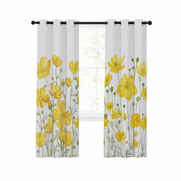 Yellow Daisy Blackout Curtains 96 Inches Long for Bedroom, Spring Floral Summer Botanical Watercolor Thermal Insulated Room Darkening Black Out Window Curtain Panels Grommet Drapes for Living Room