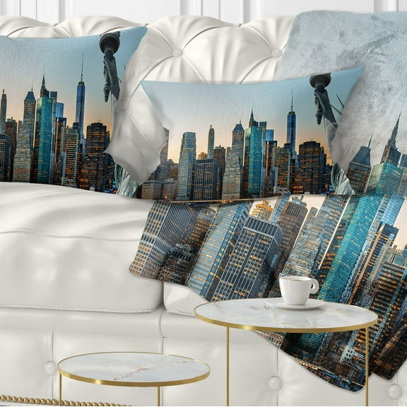 Designart New York City Skyline Panorama - Photography Throw Pillow - 12x20