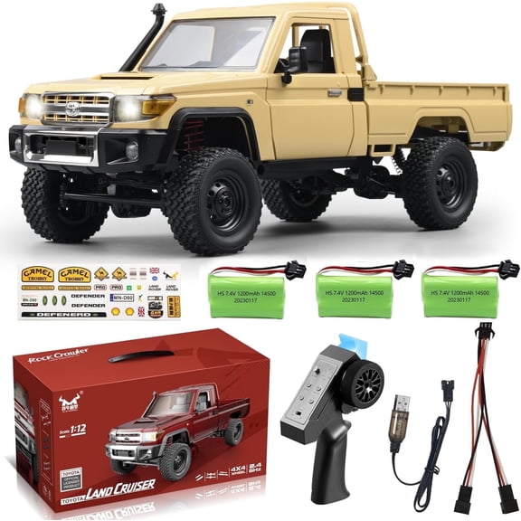 AOBAIWO 1/12 RC Crawler MN82 RC Car Rock Crawler 4x4 with 3 Upgraded 1200mah Battery 2.4GHz Remote Control Truck 4WD Off-Road Pick-up Truck RTR 280 Strong Magnetic Motor