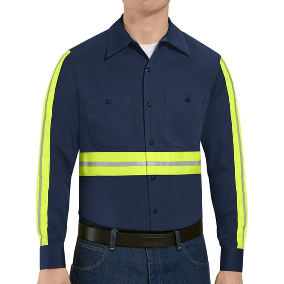 Red Kap Men's Long Sleeve Enhanced Visibility Cotton Work Shirt