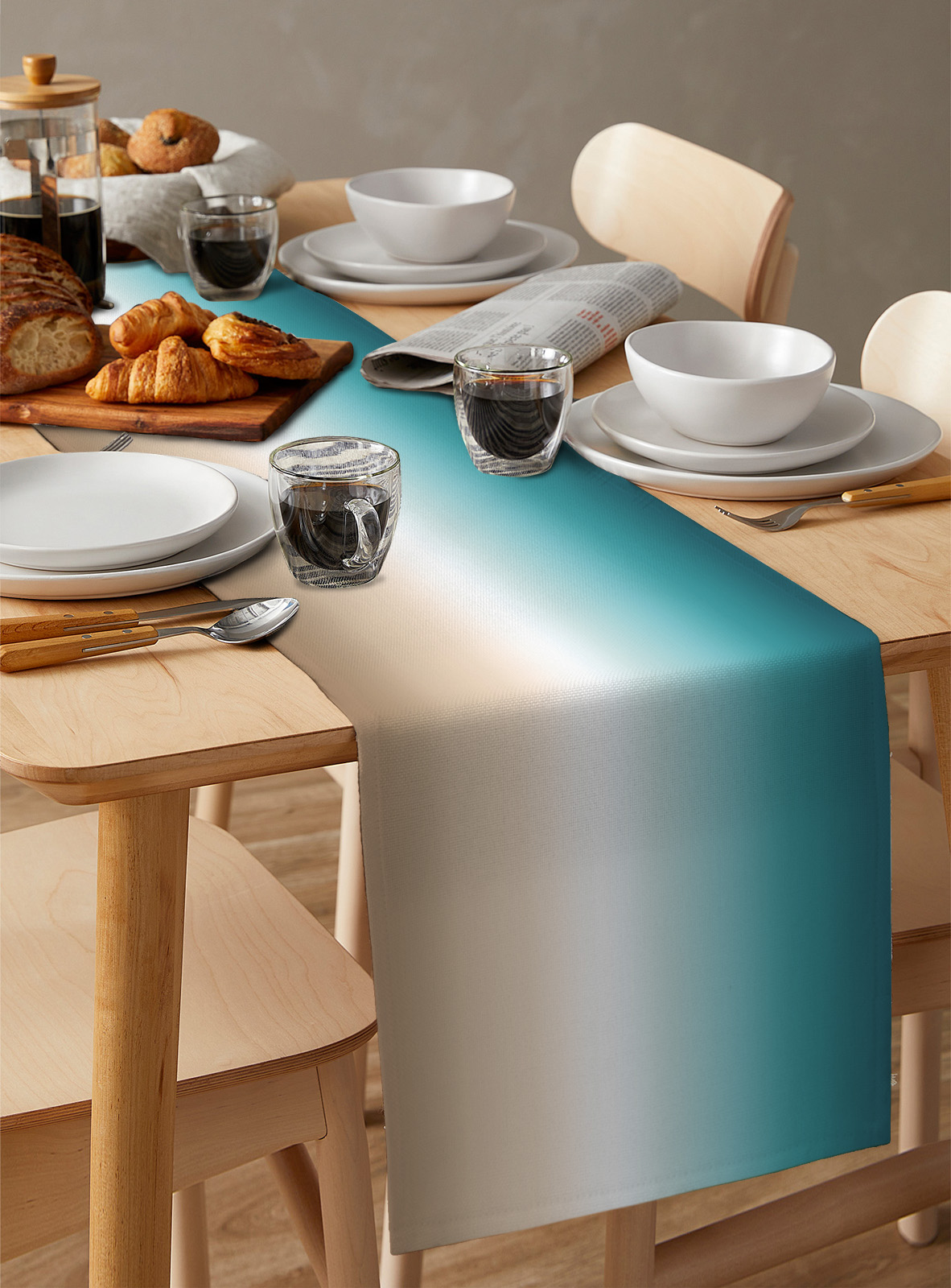 Ldtrchee Gradient, Table Runner 72 Inches, Abstract Ombre Teal Khaki Colored Bed Runner Dresser Scarves Tabletop for Indoor Outdoor Parties/Ceremony/Banquet, 13" x 72"