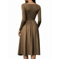 thumbnail image 4 of Women'S Spring and Autumn Fashion Square Neck Long Sleeve Casual A-Line Midi Dress Brown S, 4 of 8