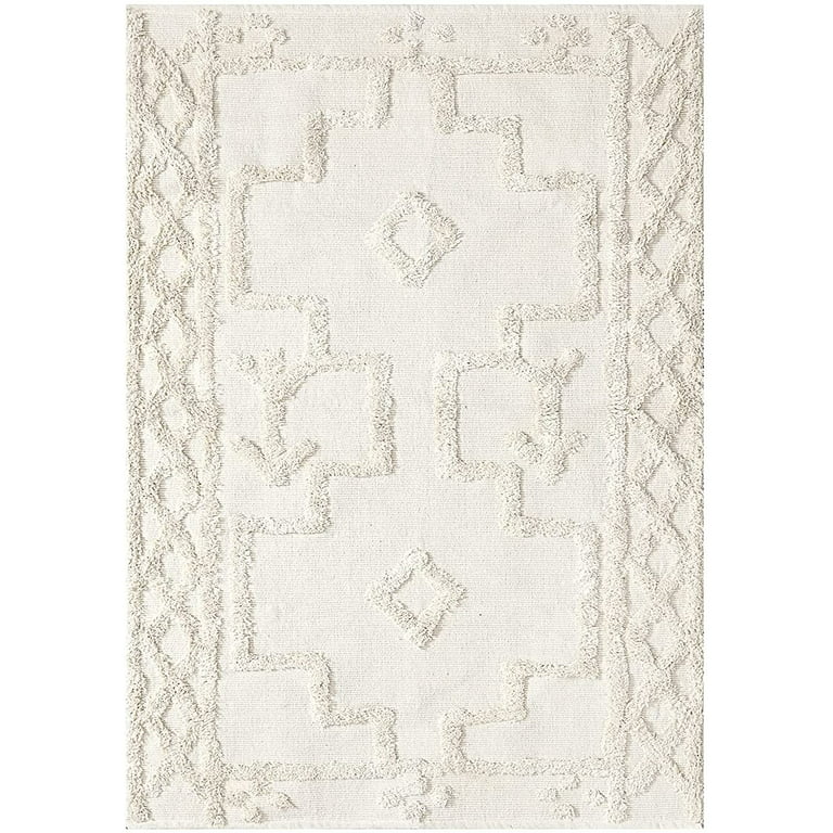 OJIA Washable Area Rug 3'X5', Boho Bedroom Rugs Entryway Rug Cotton  Hand-Woven Kitchen Rugs, Farmhouse Tufted Bathroom Rug Throw Rug with  Tassels