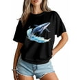 thumbnail image 4 of Women's T-Shirt Shark Ocean Short Sleeve Casual Tee Classic Crew Neck T Shirt for Women Black, S, 4 of 7