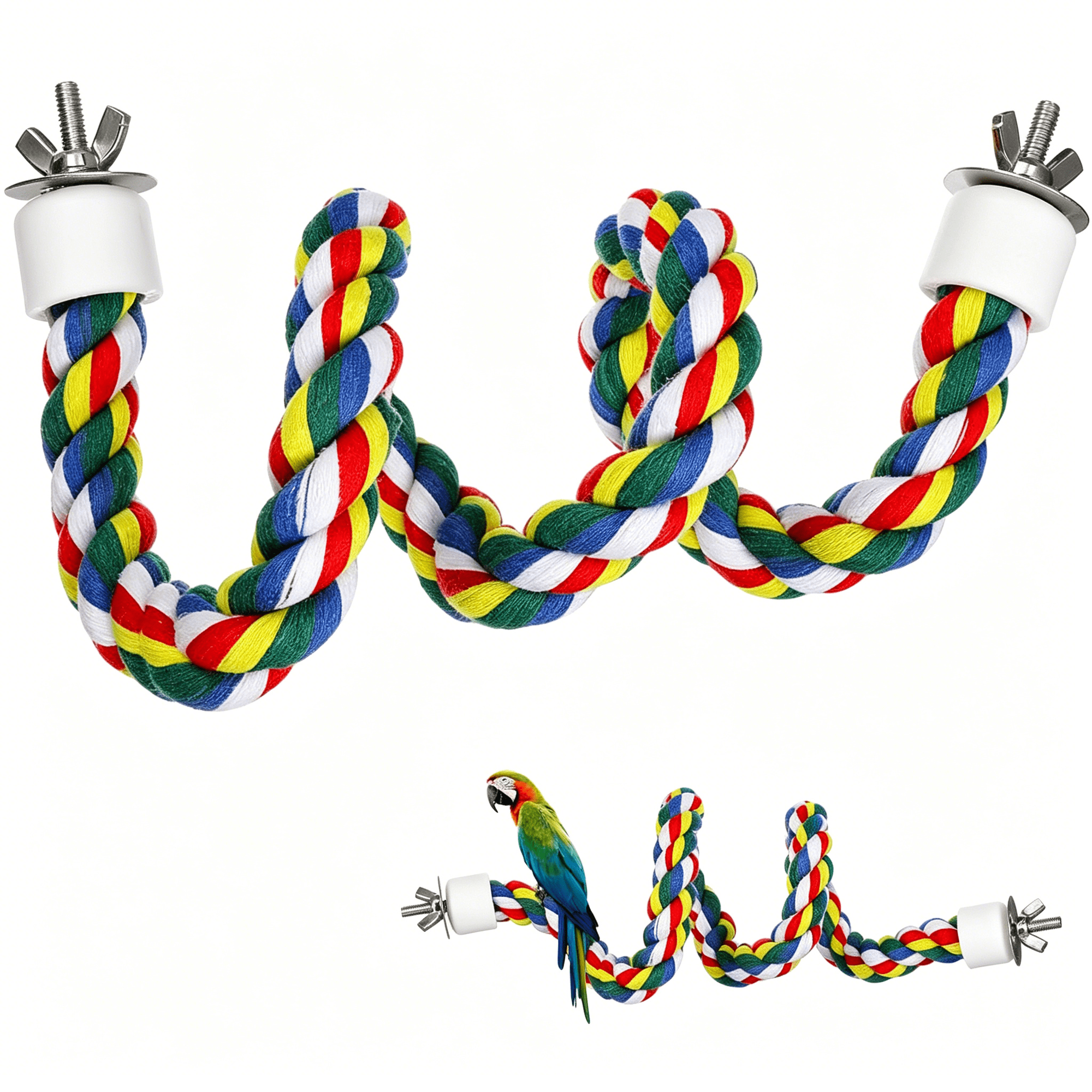 BESTSKY Colorful Bird Rope Perch Stand, Birdcage Swing Spiral Toys, Bird Climbing Standing Bungee Rope Perches Chew Toys Cage Accessories for Cockatiels Parrots Birds (24 Inch /60 Cm)