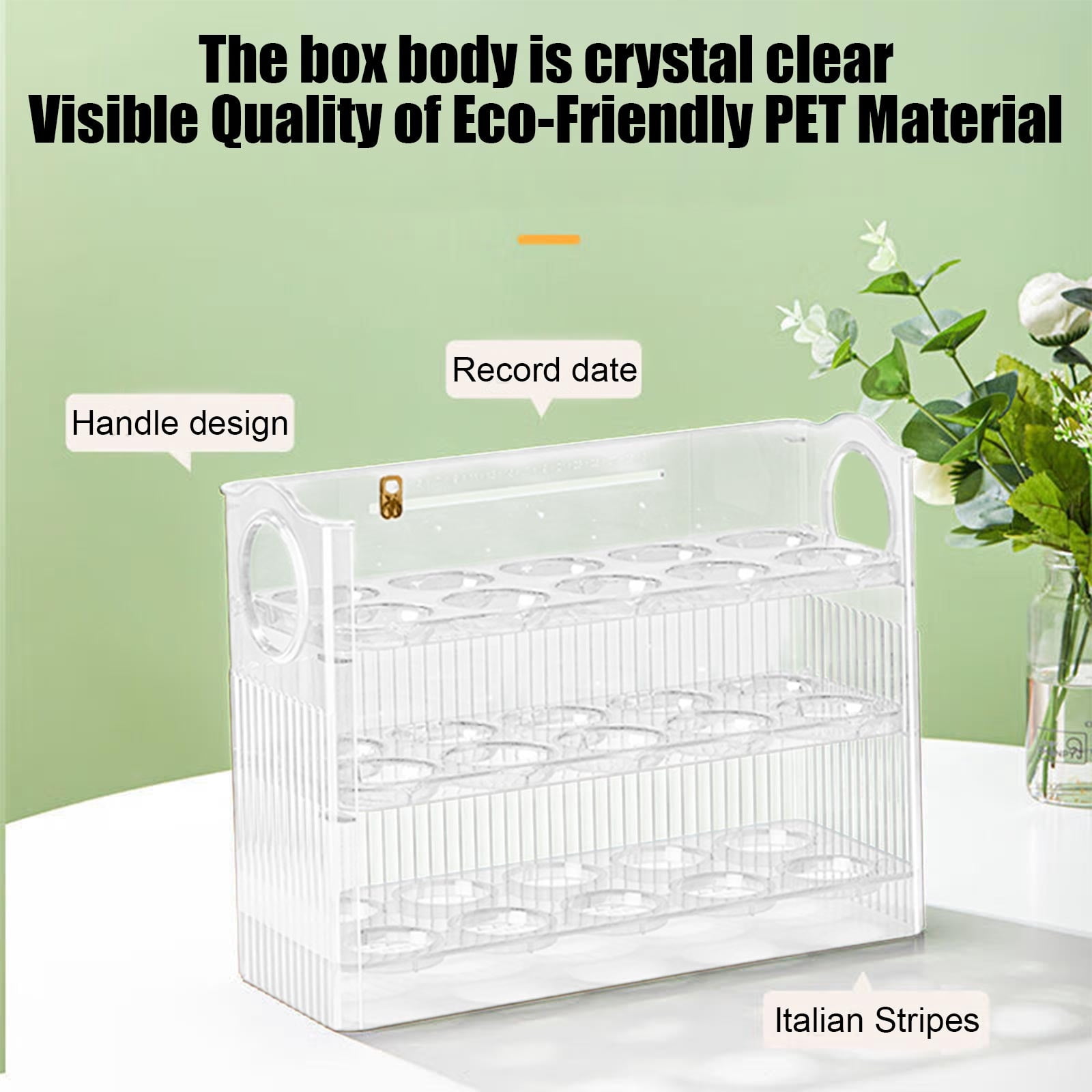 Dvumao Organizers and Storage, Egg Storage Box Refrigerator Side Door Storage Rack Kitchen Egg Tray Fresh Keeping Box Egg Box With Automatic Rebounds On The Side, Man Gifts
