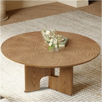 JERFIT 31.5" Round Walnut Coffee Table, Solid MDF Wood Low Profile Center Table for Small Space, Farmhouse & Modern Living Room
