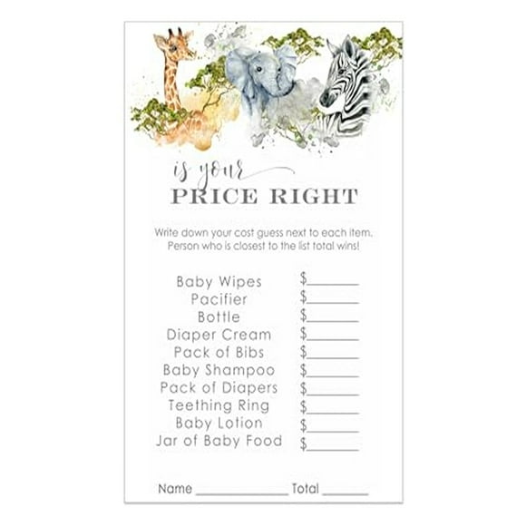 Safari Adventure Baby Shower Price Guessing Game Cards - Gender Neutral Jungle Theme Activity for Fun Celebrations, 4x6 Inch, 25 Pack of Engaging Guessing Cards