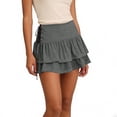 thumbnail image 2 of TaTaai Women's Solid High Waisted A-Line Mini Skirt Tiered Ruffle Tie Waist Double Layer Hem Vintage Style for Casual Summer Daily Wear Gift, 2 of 5