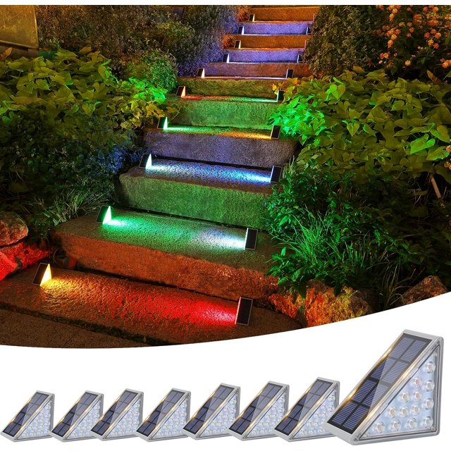 Solar Step Lights, 8 Pack Outdoor Stair Lights RGB Solid Color Changing