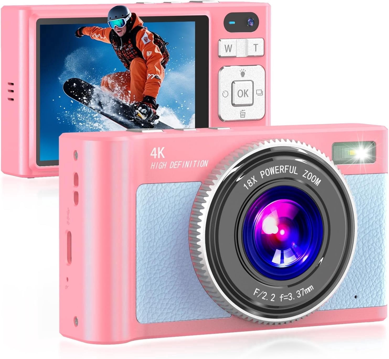 Froura, Digital Camera, 4K, 64MP, 18X Zoom, Dual-Screen, 64GB Card