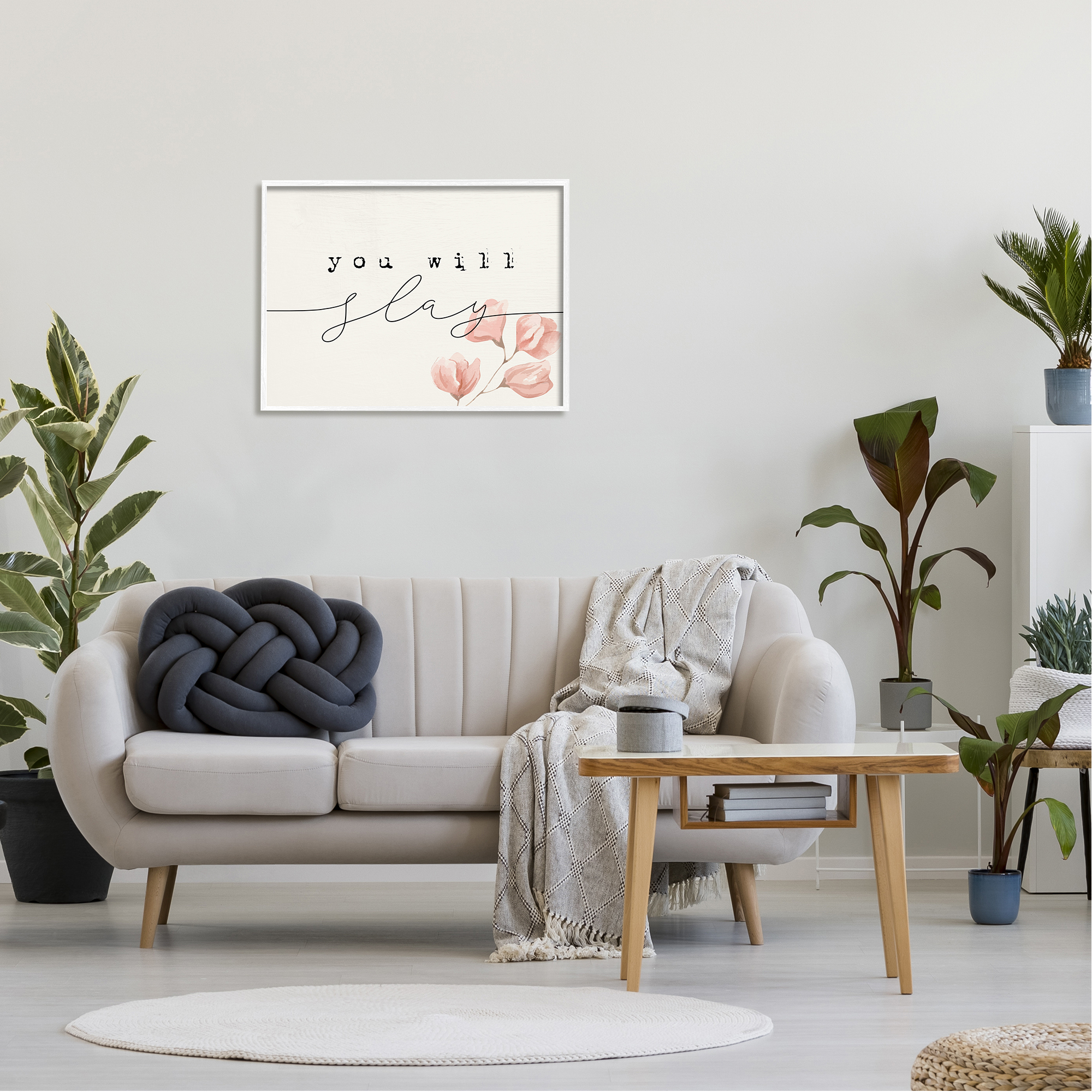 Stupell Industries You Will Slay Minimal Pink Flower Blossoms Typography Framed Wall Art, 30 x 24, Design by Lil' Rue