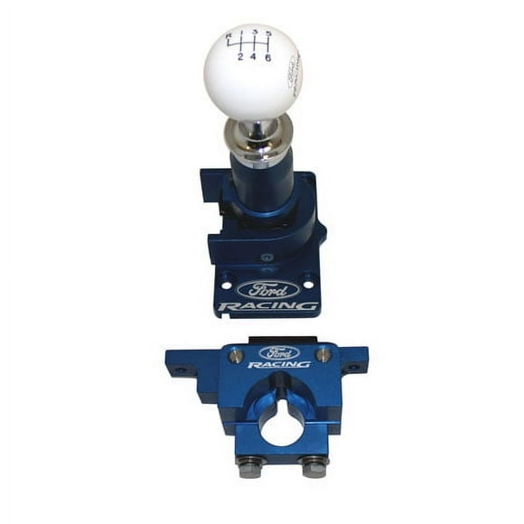Ford Performance Manual Trans Shifter M-7210-MGTB Manual Trans Shifter Lever; 6 Speed; Floor Shift; White Knob Grip; Blue Anodized Handle and Bracket; With Shifter Assembly/Knob/Bracket
